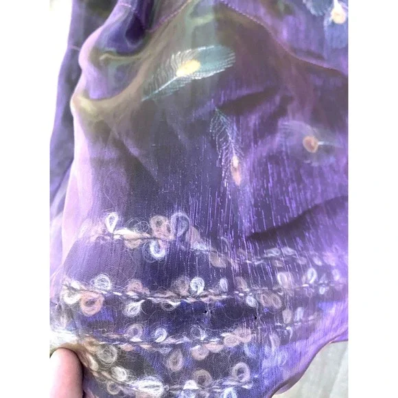 Vintage Anis USA Iridescent Peacock Jacket Kimono L Silk Top Boho Slow Phoebe - Picture 7 of 12
